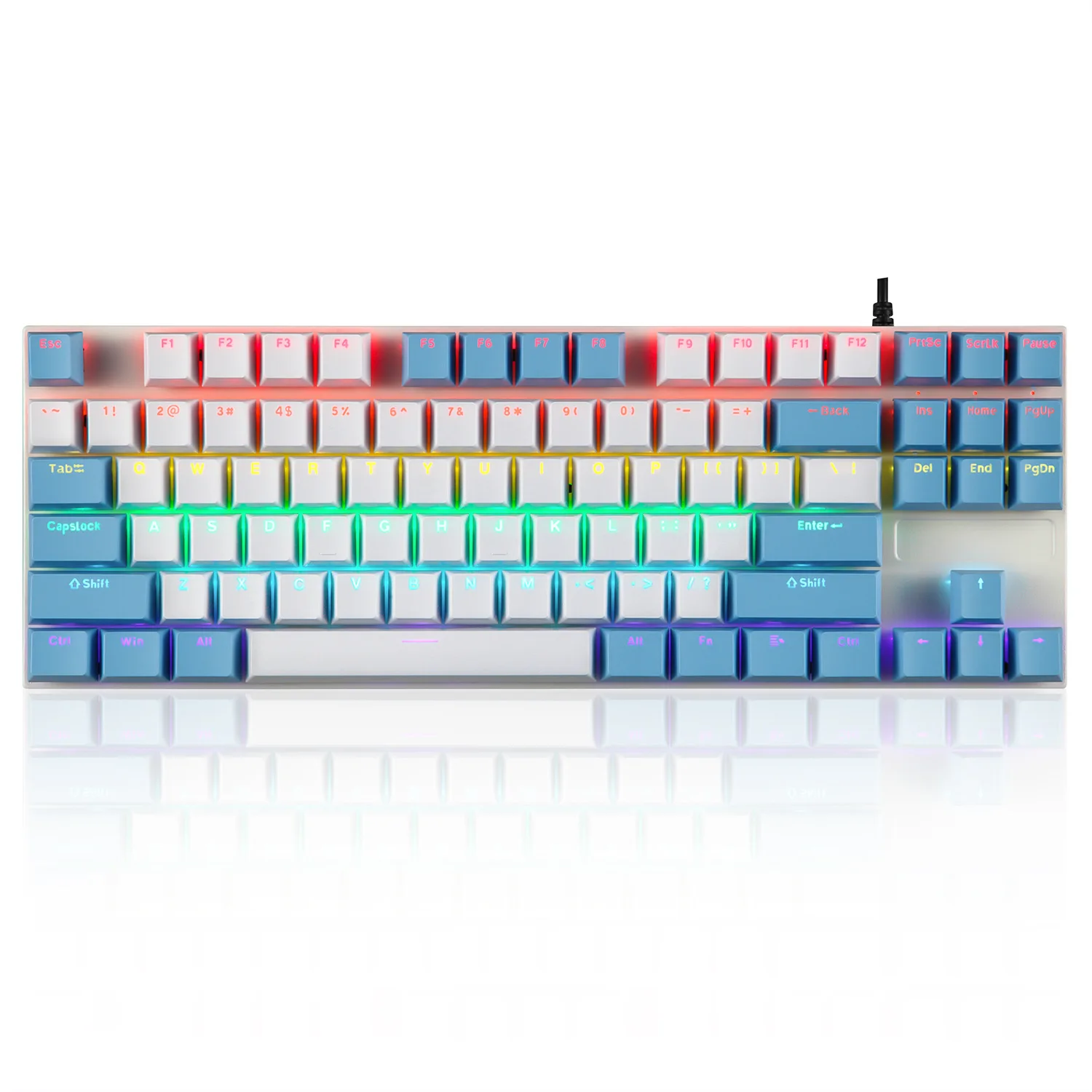 

87 Keys Wired Mechanical Keyboard Gaming RGB Rainbow Backlit Green Switch Game Machinery Keyboards for E-sports Game Office