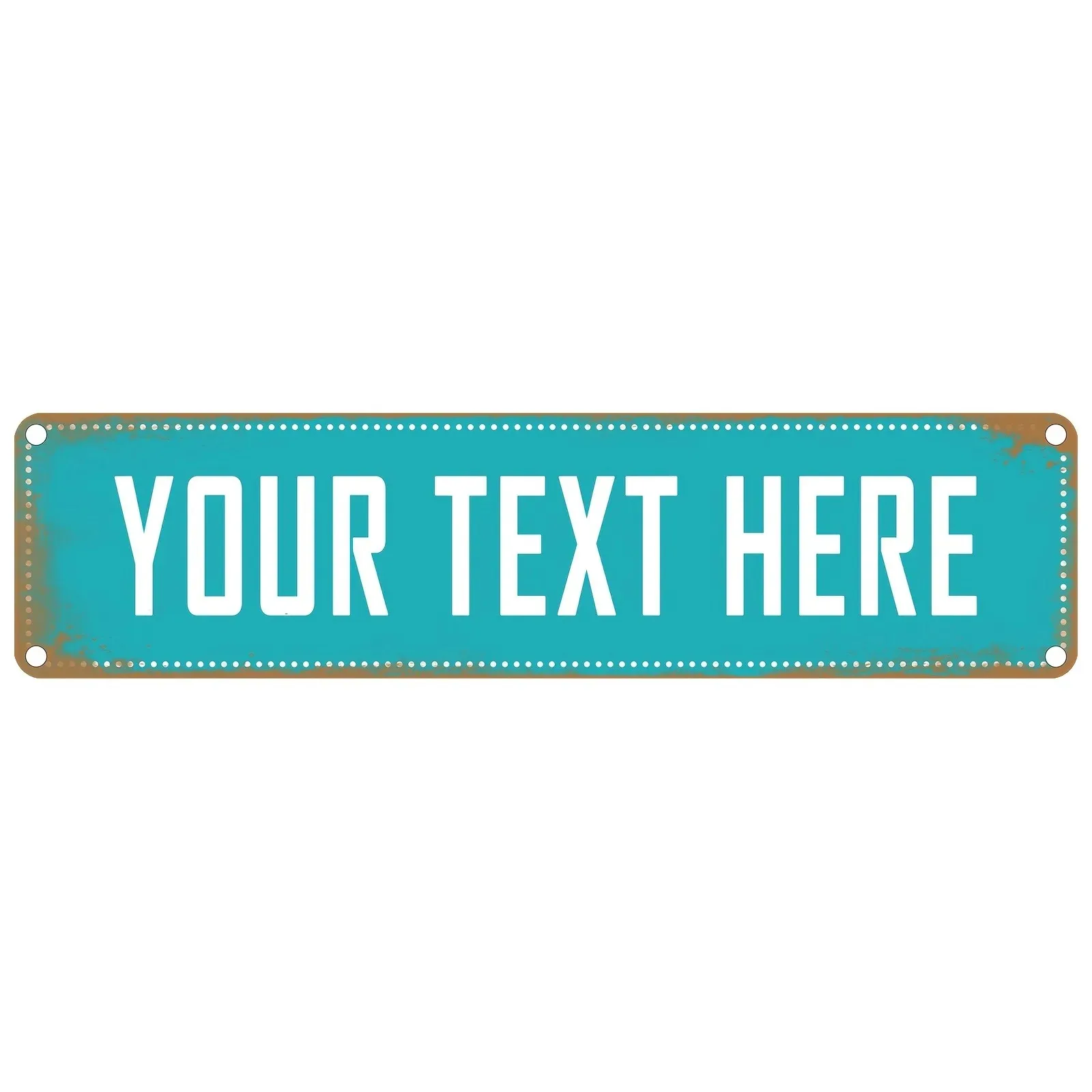 1pc 2D Flat Custom Personalized Text Wall Plaque Vintage Rusty Teal Rivet Style Aluminum Sign 40x10cm Weatherproof Retro Decor O