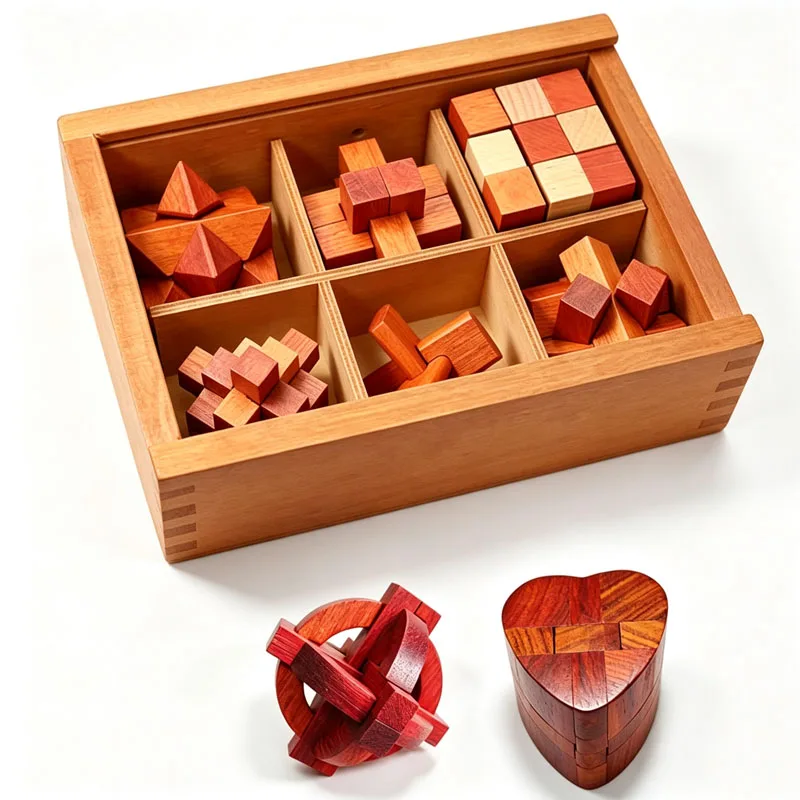 Boutique Lu Ban Lock Puzzle Box Wooden Interlocking Brain Teasers For Adults Best Gifts Logic IQ Test Mind Challenge Toys