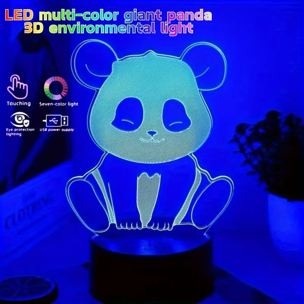 

1pc 3D Panda Night Light Multi color USB Powered Home Bedroom Desktop Decorative Light LED Desk Lamp