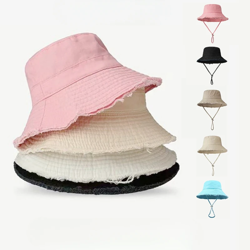 

New High Quality Cotton Fisherman Hat Panama Cap for Men Women Fashion Solid Folding Bucket Hat Unisex Sunscreen Beach Hat