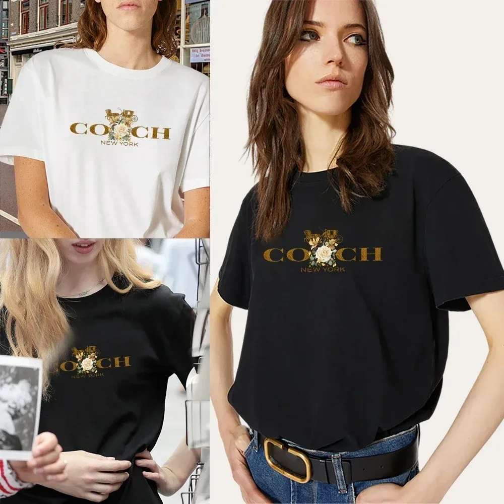 

Женская футболка, роскошные хлопковые топы с круглым вырезом и принтом, футболки с коротким рукавом в стиле хип-хоп для женщин, Летняя женская одежда