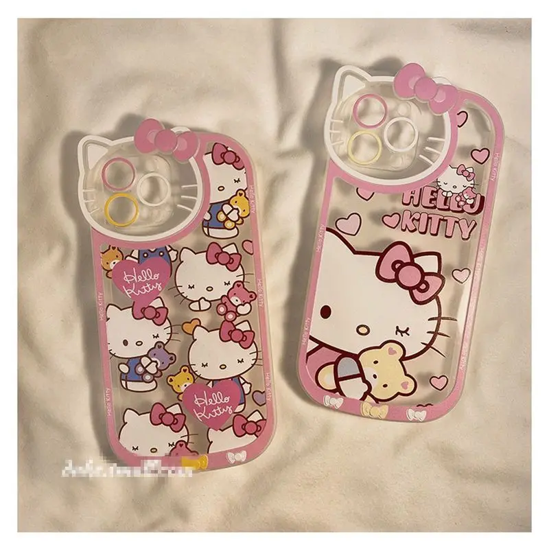 Custodia carina Sanrio Hello Kitty per iPhone 15 14 13 12 11 Pro Max XR XS MAX 7 8 Plus Cover trasparente per cartoni animati di lusso Lady Girl Y2K