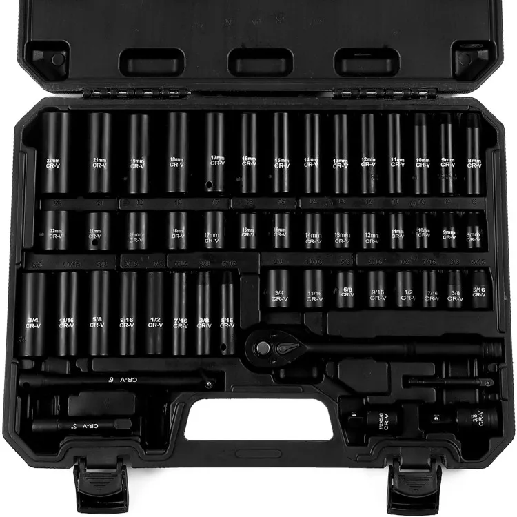 

50-Piece 3/8" Drive Socket Set, SAE (5/16"-3/4") & Metric (8mm-22mm), Deep & Shallow, 72-Tooth Ratchet Wrench, Extension Bars