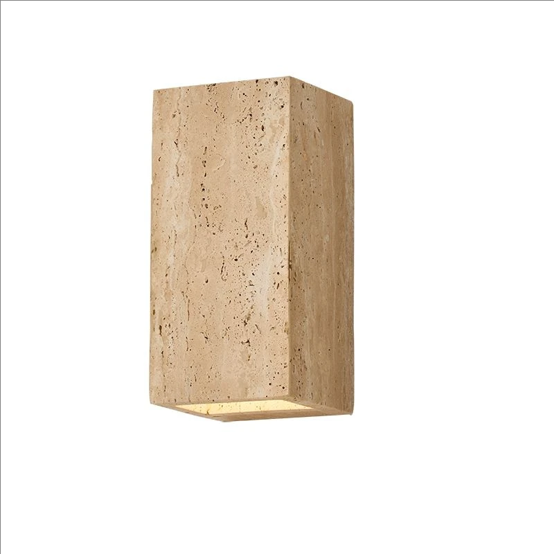 IISINUO forme carrée pierre naturelle applique murale extérieure décoration porche lampe jaune travertin LED applique pour cour couloir escalier