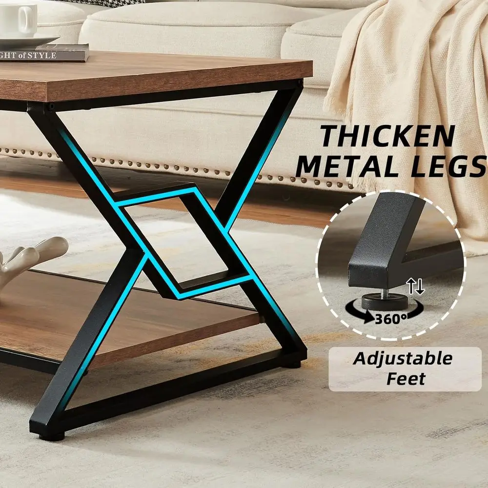 Rustic Rectangular Coffee Table with 2-Tier Storage, 47 Oak Brown, Minimalist Living Room Centerpiece