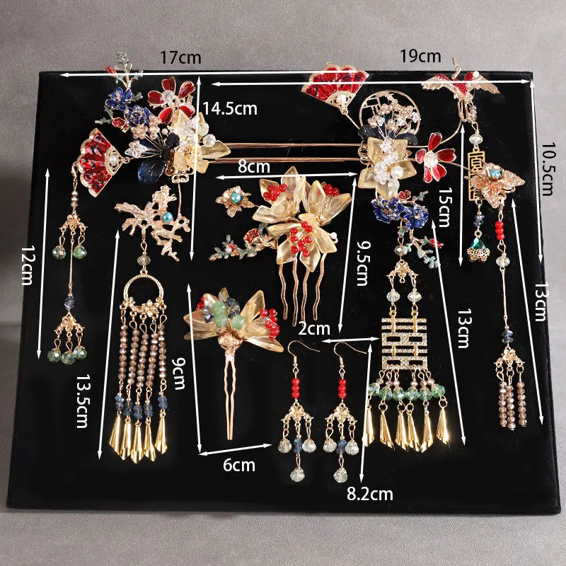 

Классический свадебный золотой комплект головных украшений Xiuhe с драконом и фениксом, заколки-кисточки, аксессуары для волос