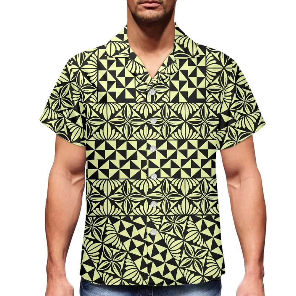 

Summer Casual Holiday wear no stretch Aloha Hawaiian Shirts Button Down Polynesian Tribal Clothing Fijian Masi Tapa Floral Print