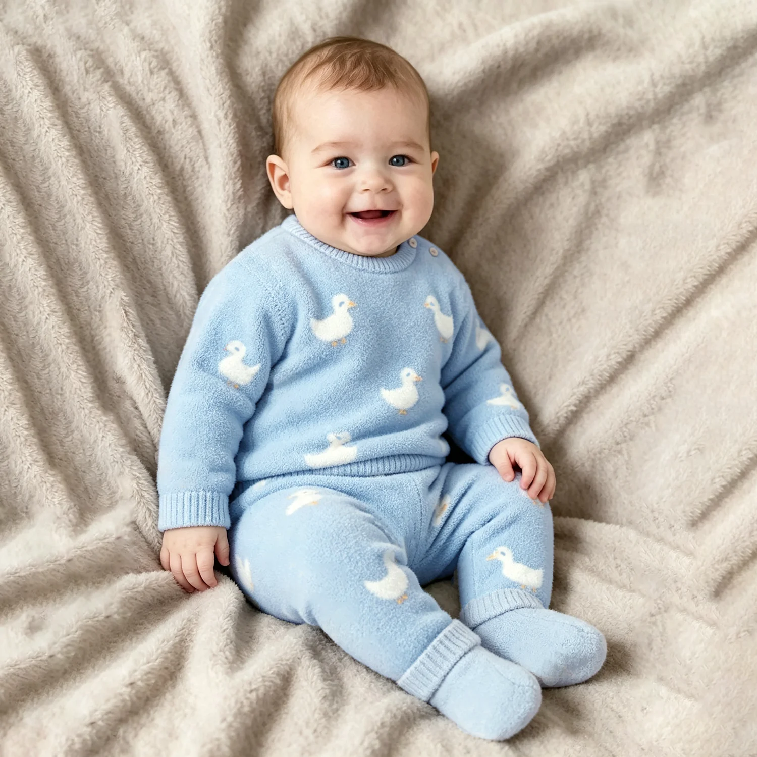 Baby 2Pcs Knitted Outfit Set Cute Duck Print Toddler Boys Girls Soft Sweater Top + Pants Autumn Winter Infant Loungewear Clothes