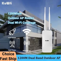 KuWFi High Power AP1200 Outdoor Wireless Wifi Access Point AP Repeater 1200Mbps Dual Dand 2.4G 5Ghz Long Range WiFi Coverage