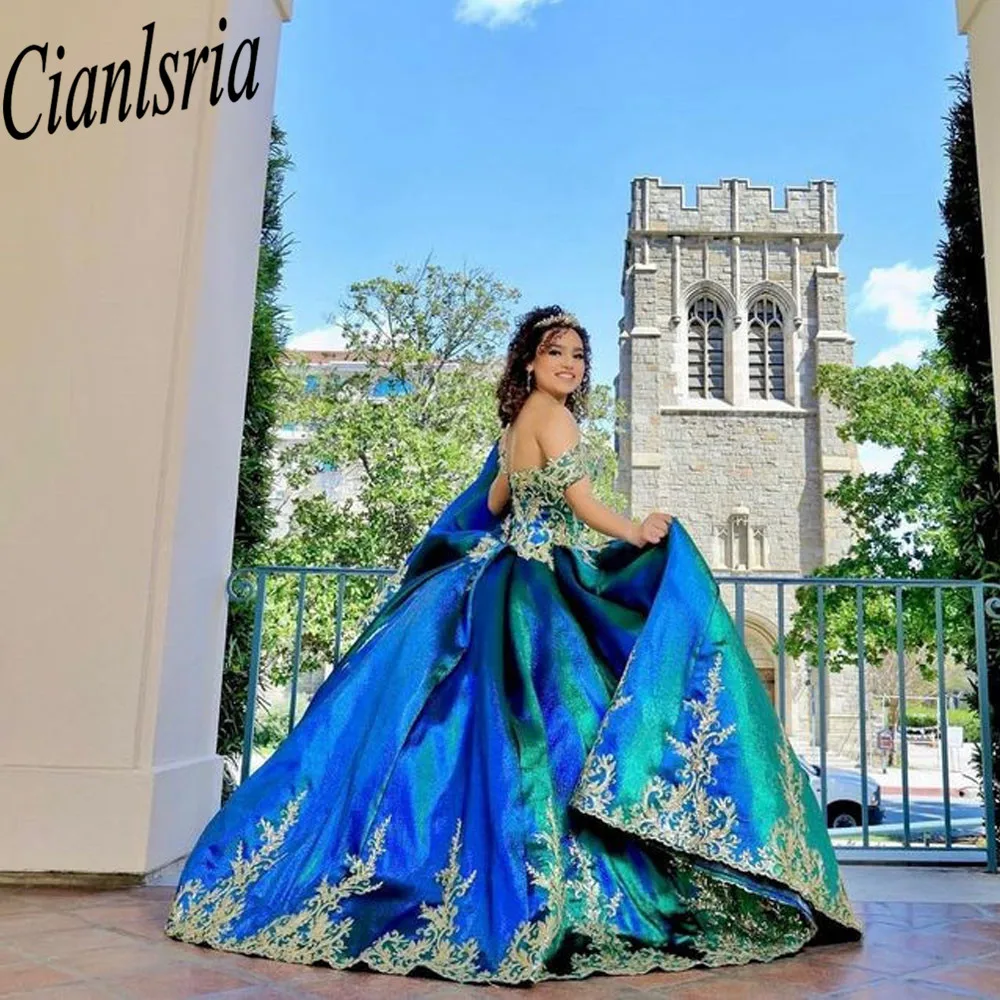 Vestido De fiesta verde sin hombros para quinceañera, ropa De fiesta con apliques De princesa dulce 16, 15 años, 2023