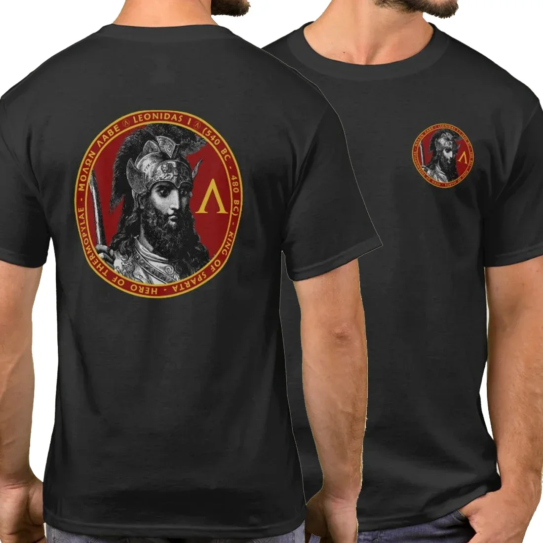 Spartan King Leonidas I Portrait Seal Printed T-Shirt 100% Cotton O-Neck Summer Short Sleeve Casual Mens T-shirt Size S-3XL