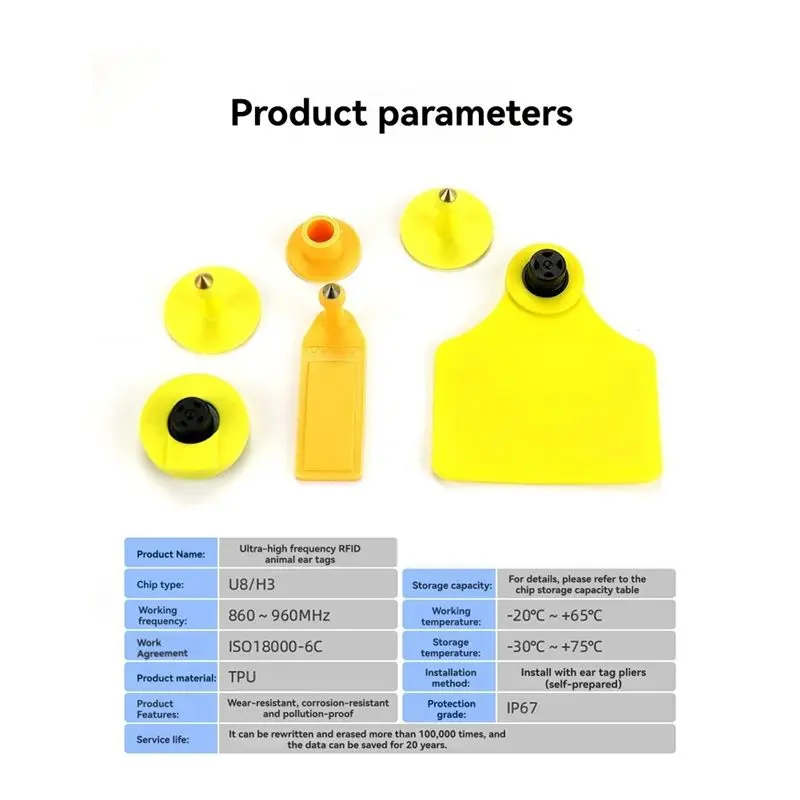HOT!A72T ISO18000 6C 10Pcs RFID Uhf Animal Ear Tag Electronic Ear Tag Rfid Uhf Tag 860-960Mhz LF 134.2Mhz