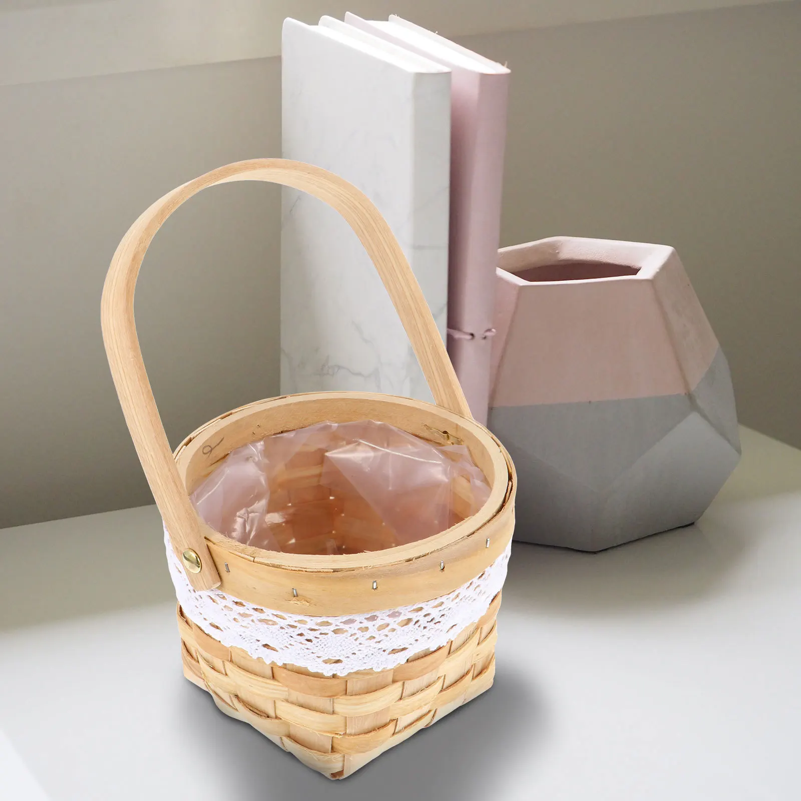 

Hand-Woven Wicker Flower Basket Storage Container Festival Plant Kitchen Bread Bedroom Living Room Use Natural Wood Eco-Friendly