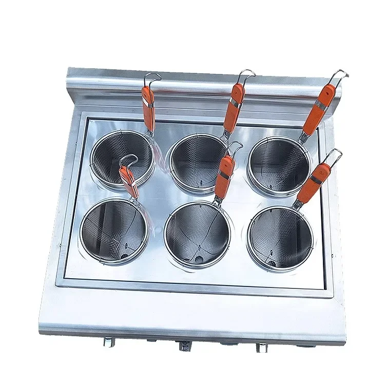 Panela elétrica de macarrão comercial, bancada, máquina de cozinhar macarrão, aço inoxidável com peneira de 6 malha, fogão de macarrão.