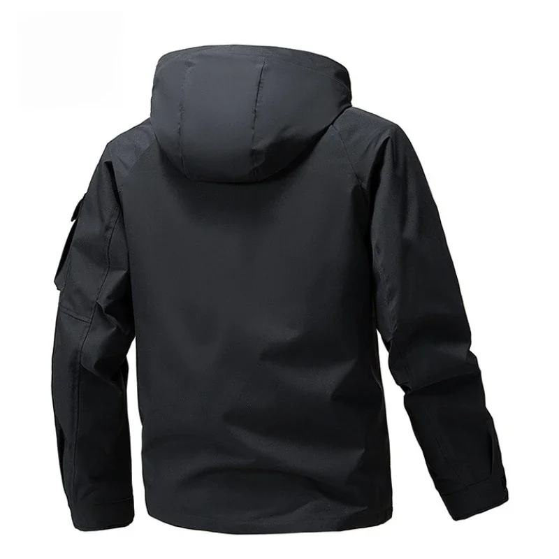 Leichte Herren-Kapuzenjacken Herbst Casual Streetwear Mode Multi-Taschen Arbeitsjacken Outdoor Wasserdichte Windjacke – Detail 8