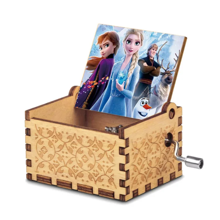 

Anime Frozen Disney Elsa Theme Music Merry Go Round of Life Wooden Hand Cranked Musical Box New Year Christmas Kid Birthday Gift