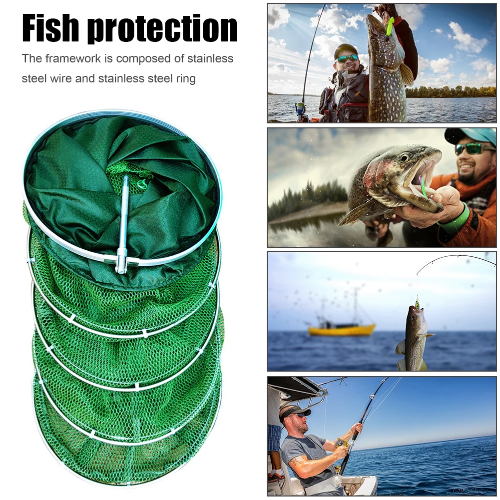 Stainless Steel Fish Net Fish Trap Fish Mouth Protection Cloth Live Fishing Cage Basket Outdoor Carp Fishing Tools