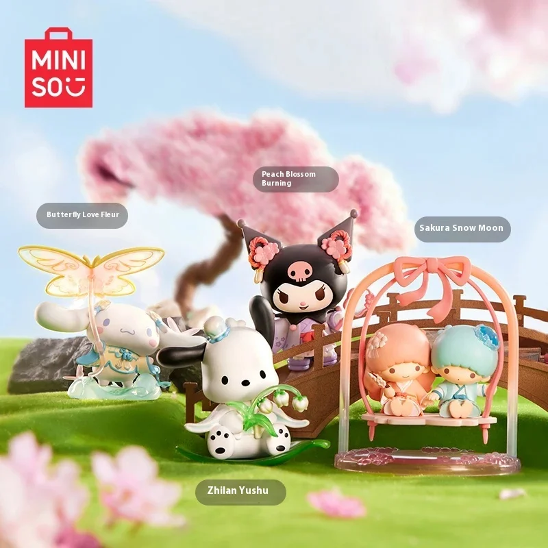 Miniso serie de ropa de flores rima Kawaii Kuromi Pochacco Cinnamoroll Melody Blind Box, regalos de Navidad para niños, nuevo