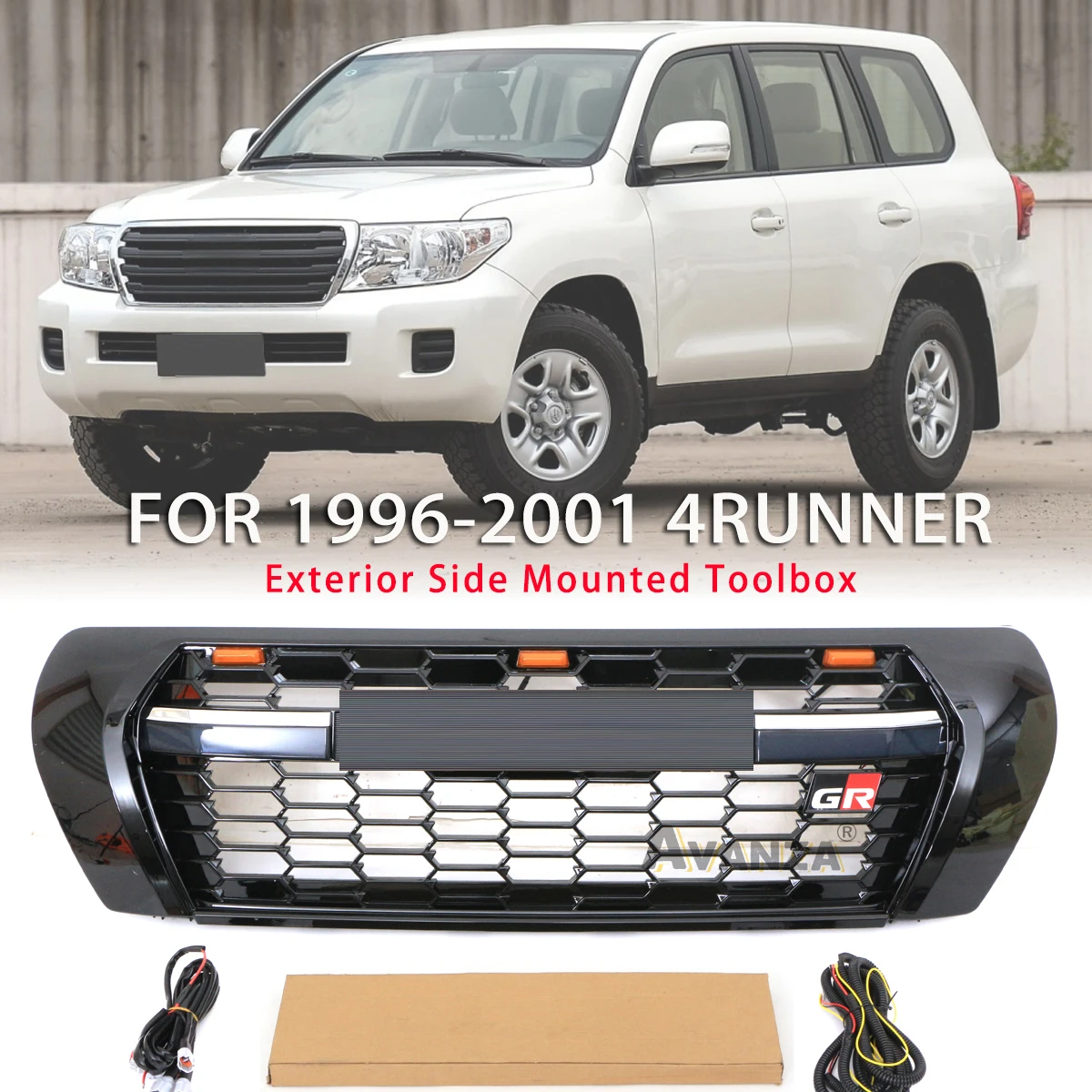 

Front Grille W/lights Fits For 2007 - 2015 Toyota Land Crusier LC200 Black Grill GR model