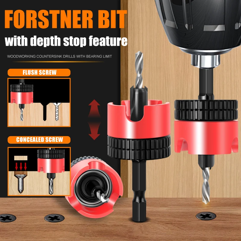 Imagem -03 - Broca Forstner com Profundidade Stop Countersink Hex Shank Fresa Extrator de Parafuso Roteador de Madeira Demolição