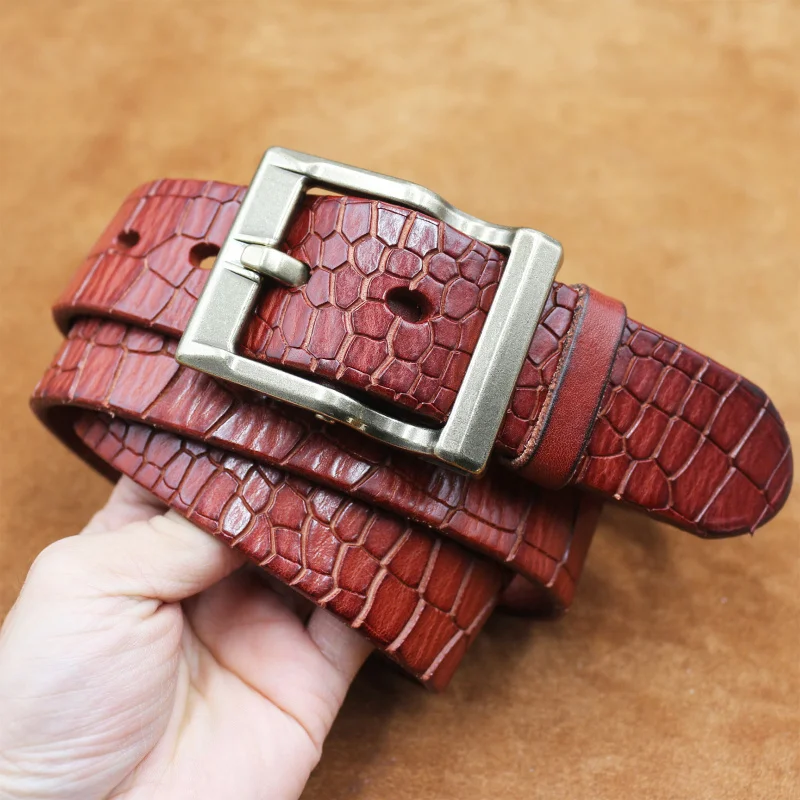 Western 3.8cm Wide Alligator Pattern Leather Distress Pin Buckle Men Belt Fashion Jeans Causal Pants Belt for Mens