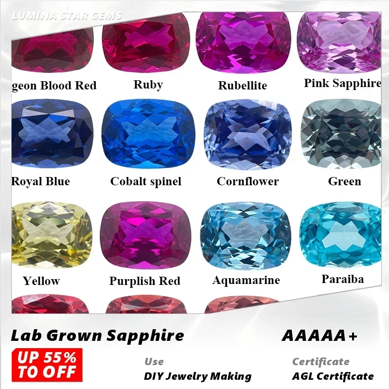

L-Lab Grown Sapphire Ruby Paraiba Padparadscha Cobalt Spinel Rectangle Cushion Cut Beads for Diy Jewelry Making with Certificate