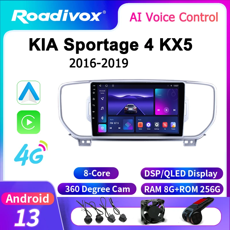 

roadivox Android car radio for KIA Sportage 4 KX5 2016 2019 GPS Navigation video Multimedia Player tape recorder carplay