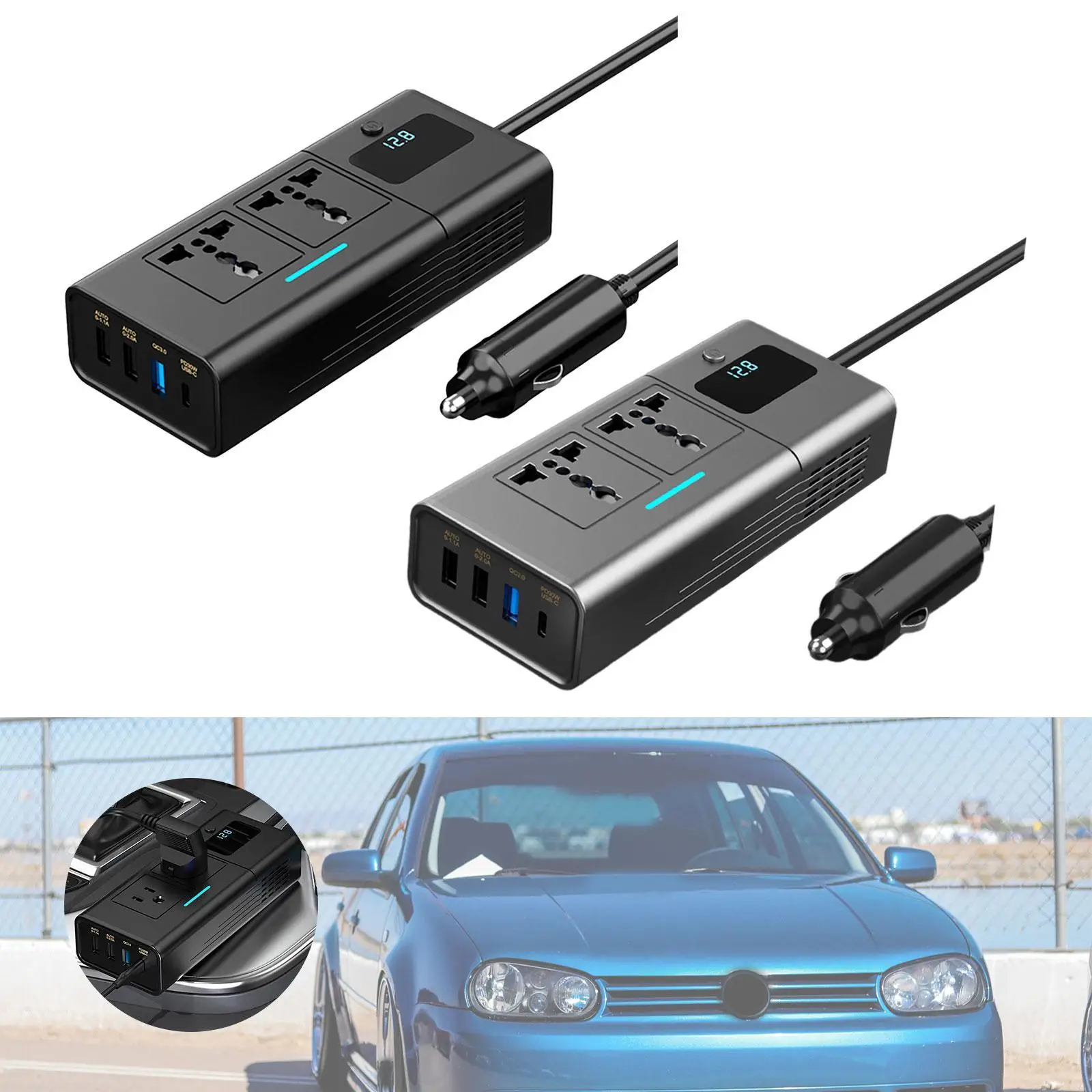 200W Car Power Inverter Car SUV Efficient Cooling Fan DC 12V to 110V 220V