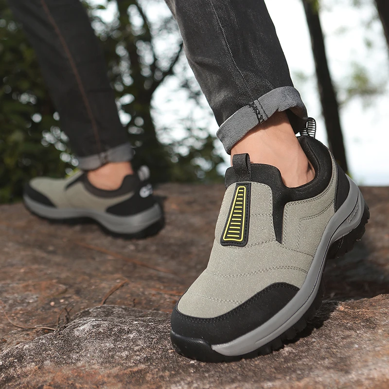 Sapatos de caminhada ao ar livre masculinos, sapatos esportivos de caminhada de grandes dimensões, primavera e outono moda casual camurça único mocassins marca 2025