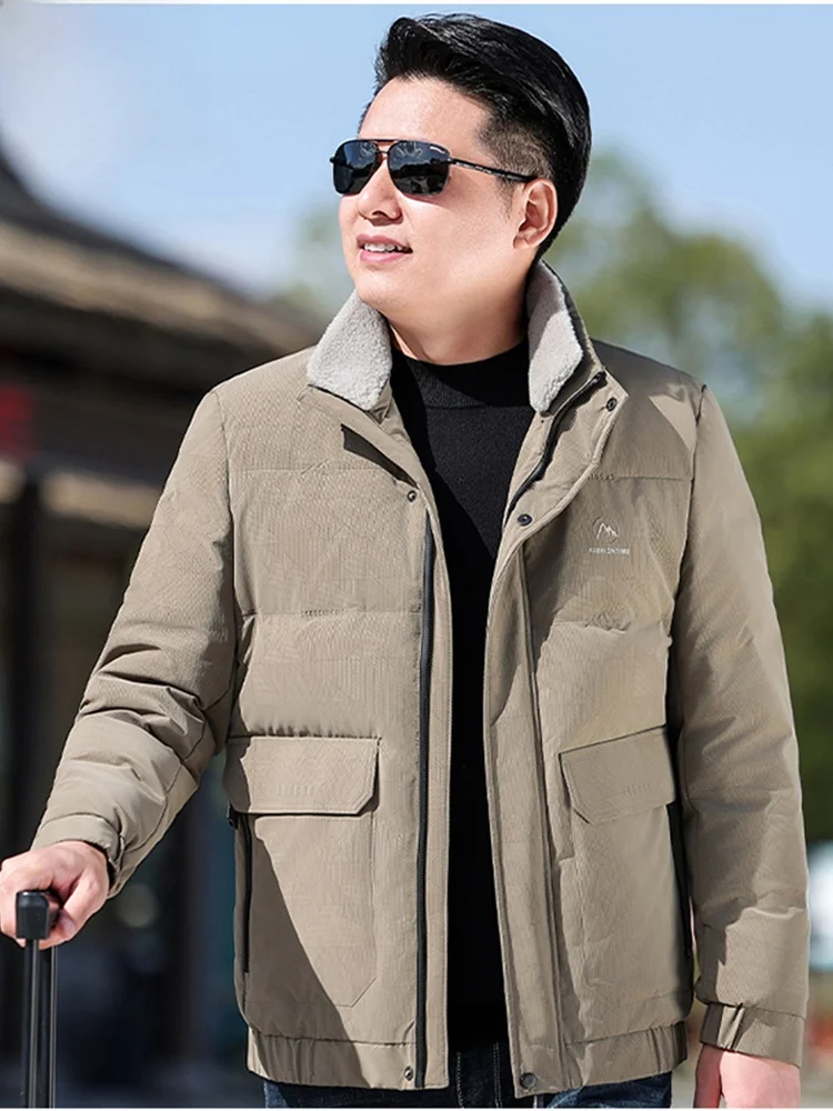 

Thiened Winter Jaet for Dad Warm Stand Collar down Coat Zipper Closure Double Layer Glued Polyester Fiber Outdoor Ci Ca...