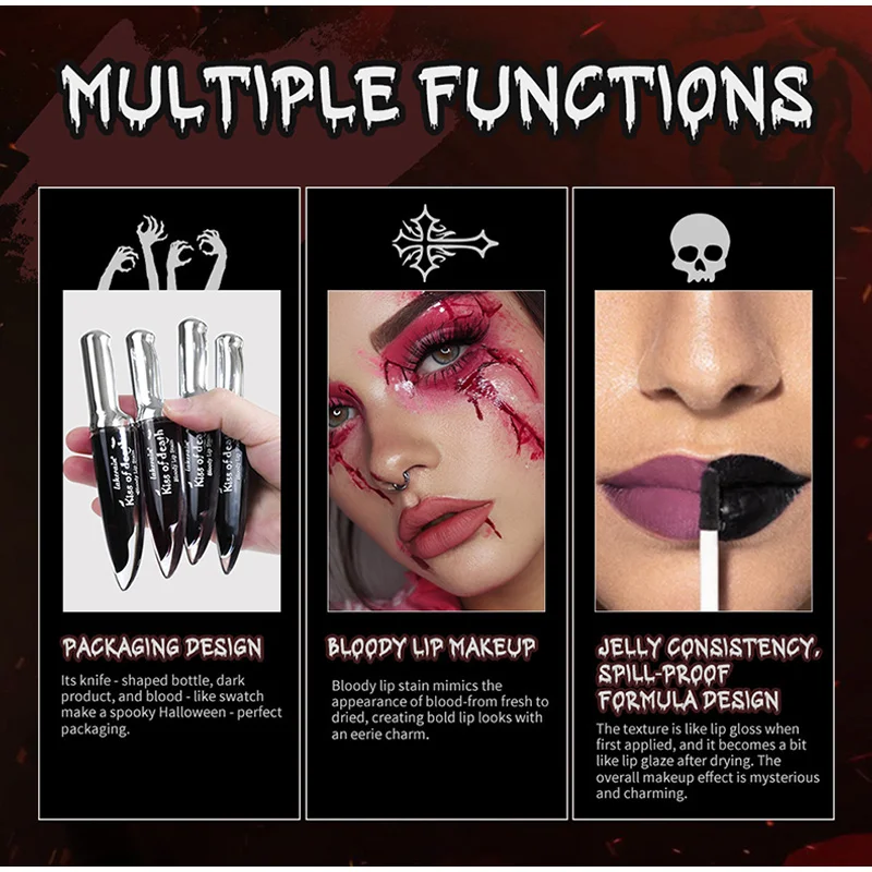 Halloween Lip Gloss Kiss Of Death Liquid Lipstick Anti-makeup Matte Long-lasting Vampire Makeup Nonstick Cup Easy Color Lipstick