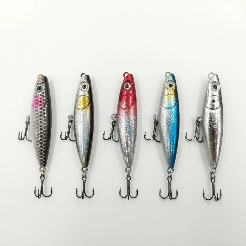 5PCS Multi-color Sinking Pencil Lure Hard Fishing Baits with Rattling Treble Hooks for Bass Pike Perch Freshwater Fishing Tackle