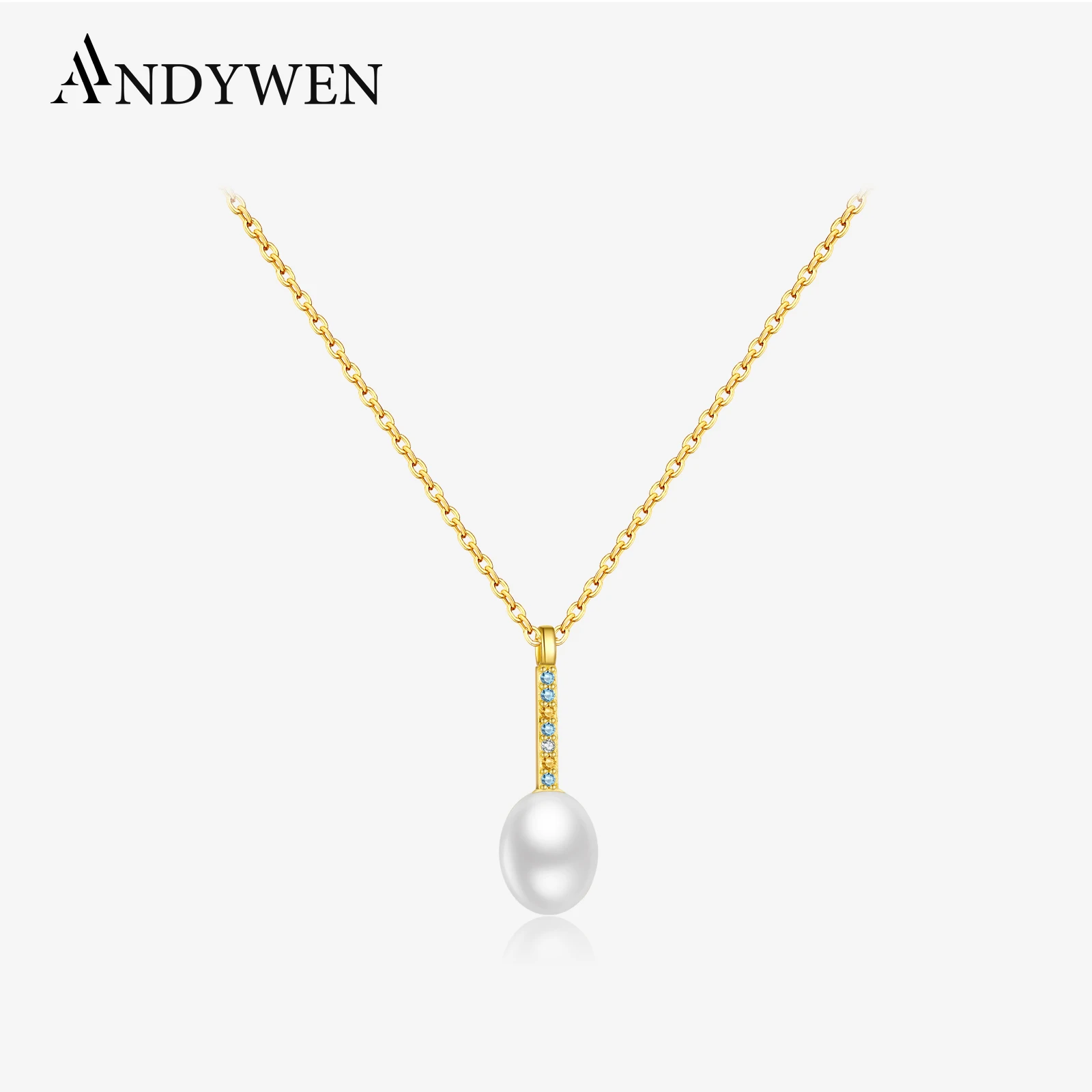 

ANDYWEN 925 Sterling Silver Colorful Zircon Geometric Pearl Pendant Necklace Women 2025 Luxury Fine Anniversary Jewelry Gift