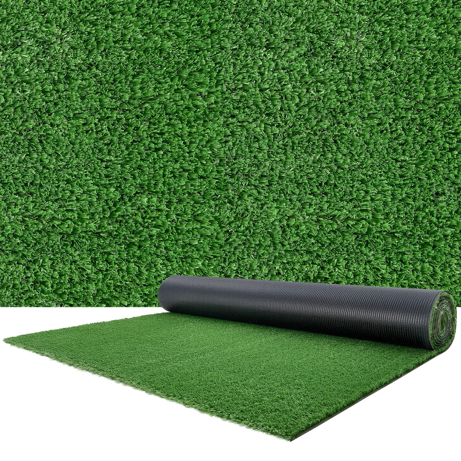 VEVOR Artificial Grass 0.6/1.38 in Pile Height Realistic Synthetic Lawn Carpet Roll Mat Easy Clean Drainage Holes for Garden