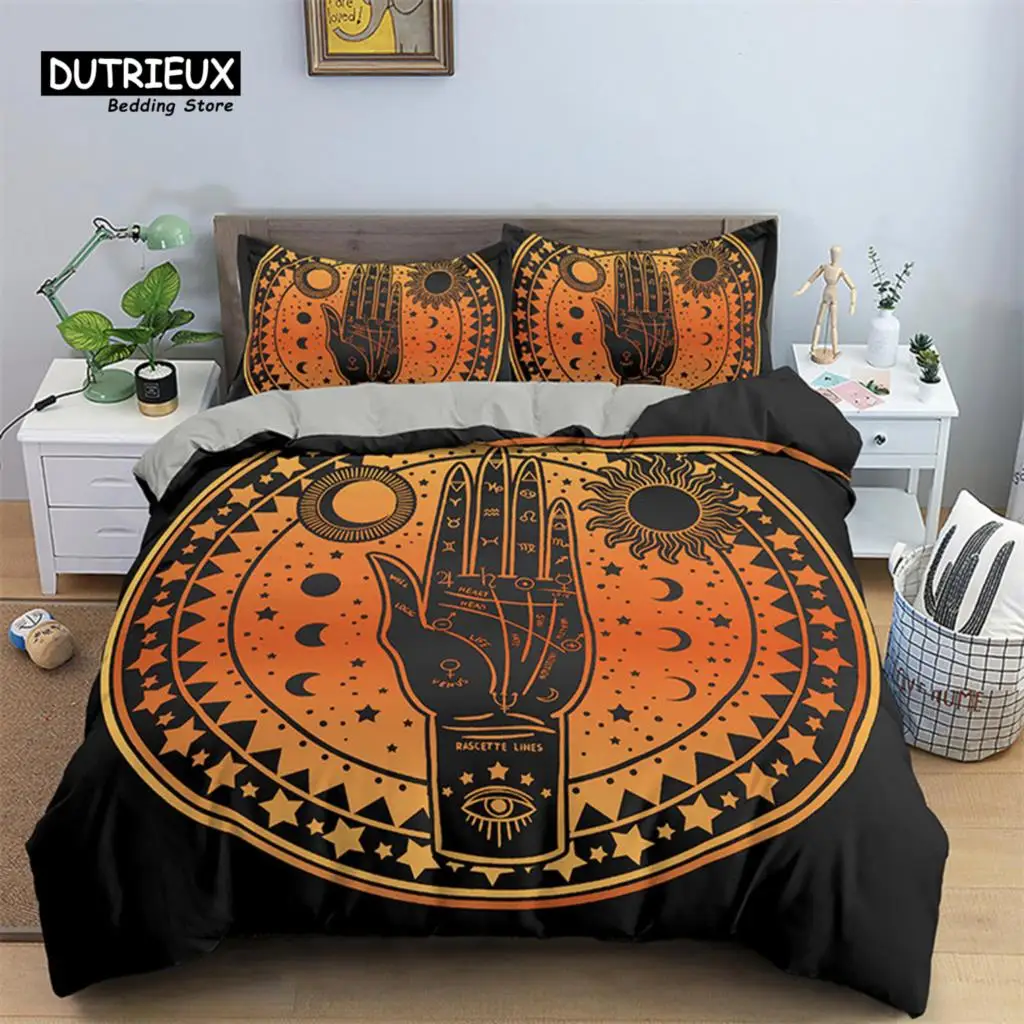 Exotic Galaxy Sun And Moon Duvet Cover Hamsa Hand Quilt Cover Microfiber Divination Bedding Set For Kids Adults Bedroom Decor