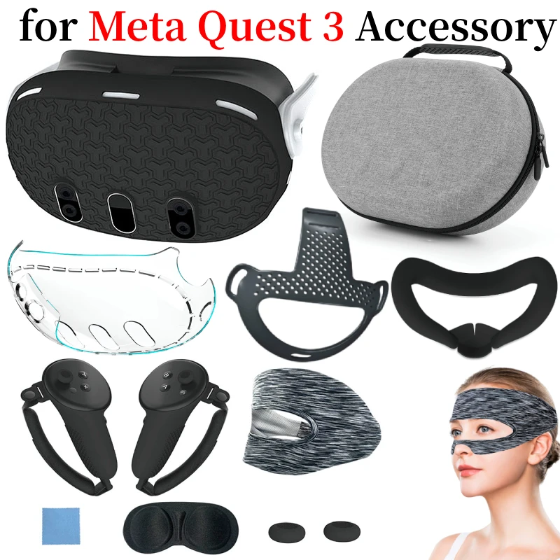 For Meta Quest 3 Accessories Silicone Protective Cover Shell Case VR Headset Head Face Cover Eye Pad Handle For Oculus Quest 3