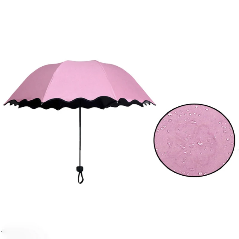 Red leaf Portable Manual Folding Umbrella Flowering Umbrella in Water Black Glue Coated Light Weight UV Umbrella