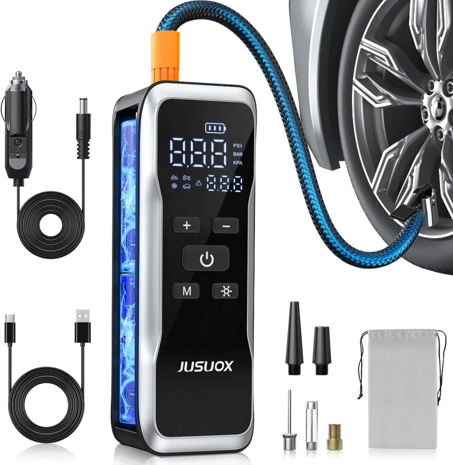 

Portable Cordless Air Compressor, 150PSI Tire Inflator with Battery & 12V DC, Auto Shutoff for Car Bike Ball
