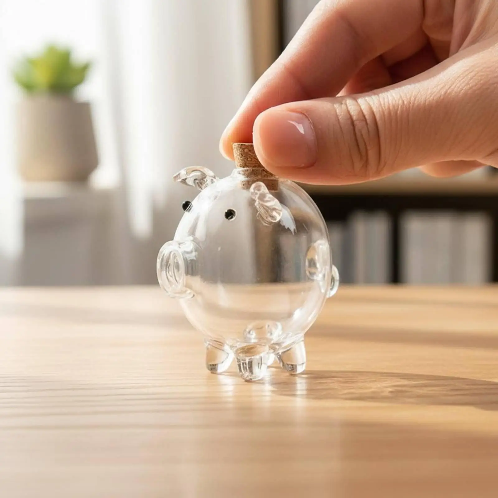 Clear Glass Piggy Bank Mini Money Box Cute Cartoon Coin Saver Storage Container for Desk Decor Couples Girls Bedroom Office