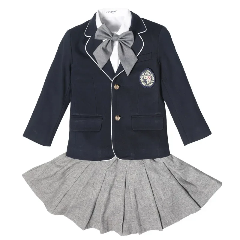 Girls Blazer Coat Gray Skirt Shorts Kids Kindergarten Uniform Primary School Clothes Sets Children British School Uniform