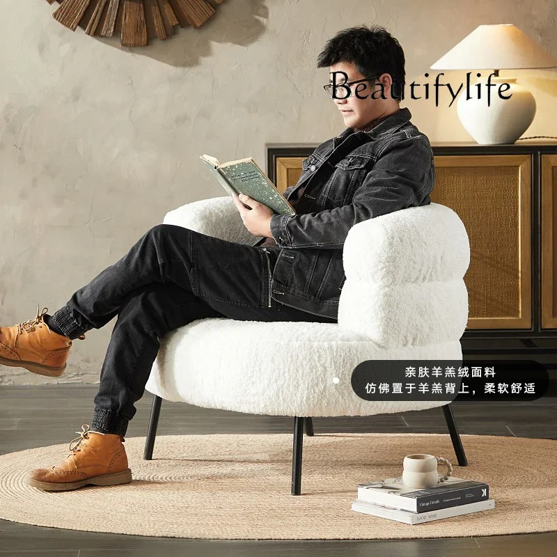 D29 Nordic Living Room Furniture Designer Lamb Wool Sofa Medium Antique Leisure Chair White Single Sofa