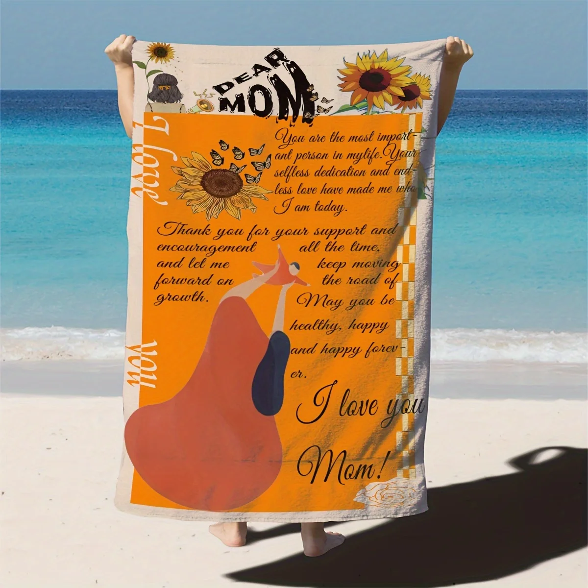 Mothers' Day Print Soft Comfortable Lightweight Beach Towel Sweat Absorbent Quick Drying Perfect For Beach Travel Swimming