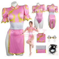 Anime Chun Li Cosplay Dress Costume Game SF Chunli Role Play pink Qipao Outfit Full Set Jackie Kung fu Halloween Party Suit