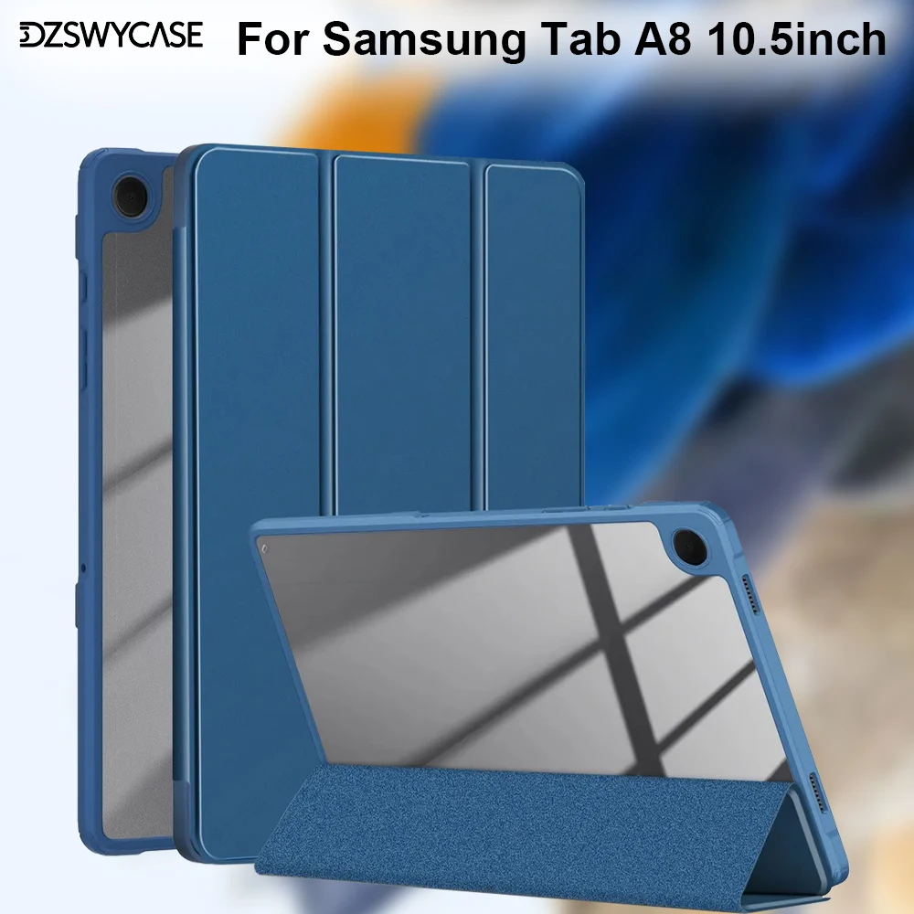 For Samsung Galaxy Tab A8 Case 2022 10.5inch SM-X200/SM-X207 TPU Tri-Fold Magnetic Stand Smart Tablets Cover Clear Back Case