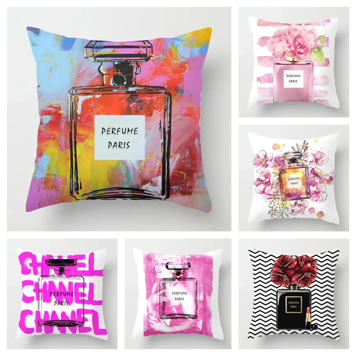 Perfume Bottle Pillowcase Fashion Women\'s Favorite 50x50cm Home Decor Living Room Sofa Decoration Cushion Cover 60x60 40*40