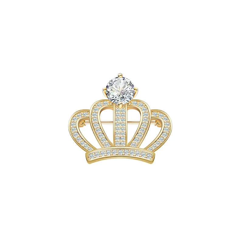 

BLUCOMEBLUCOMEBlucome Luxury Wedding Queen Princess Crown Brooch Pins for Women Gold Tone Large Statement Cubic Zircon Corsage