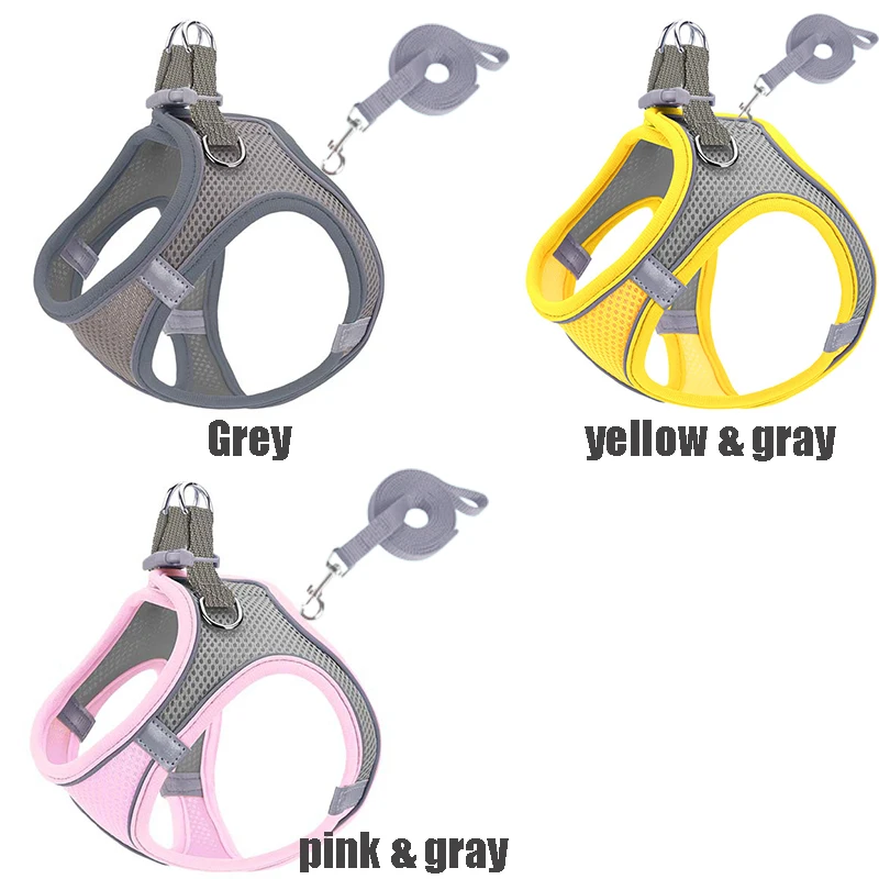 Reflective Dog Harness And Leash Set Adjustable Breathable Vest_voghion.com