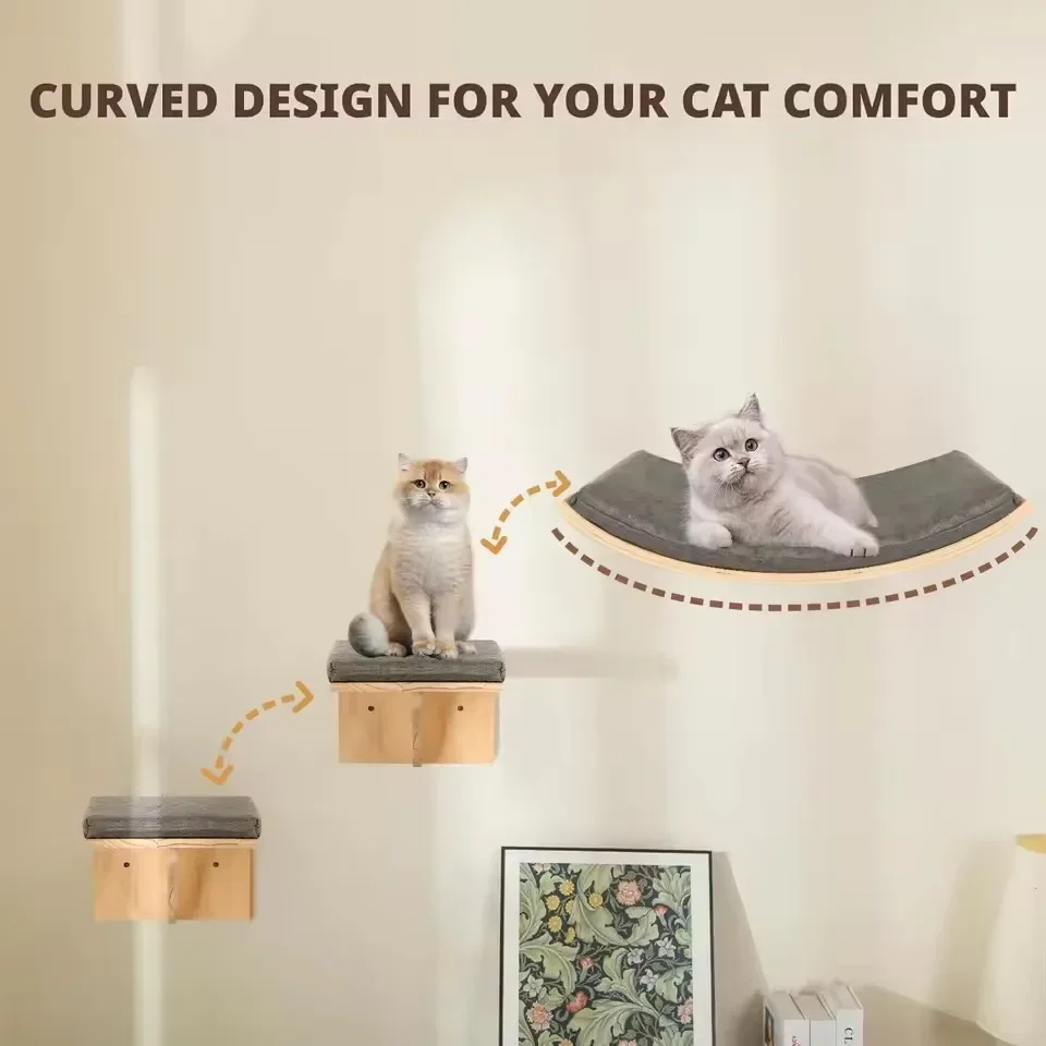 

Cat Shelf with Mat Soft Cat Bed Cat Tree Cat Tower Cat Scratcher Modern Floating Stairs for Indoor Cats