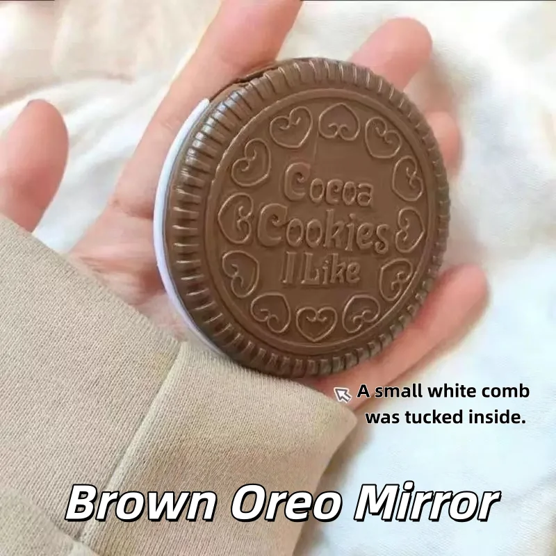 3Pcs Creative Chocolate Cookie Compact Mirror with Detachable Comb Portable Pocket Makeup Mirror for Travel Daily Use